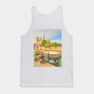 Notre Dame with restaurant on the Seine Tank Top